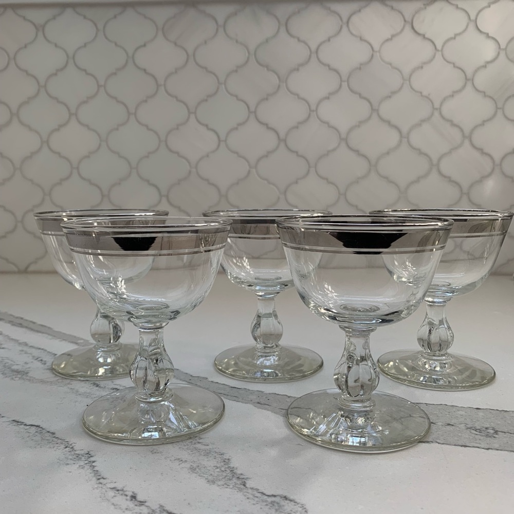 Vintage Silver Band Champagne Glasses Set of 5